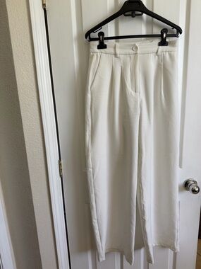 Princess Polly Off- White High-Waist Pleated Wide Leg Trousers